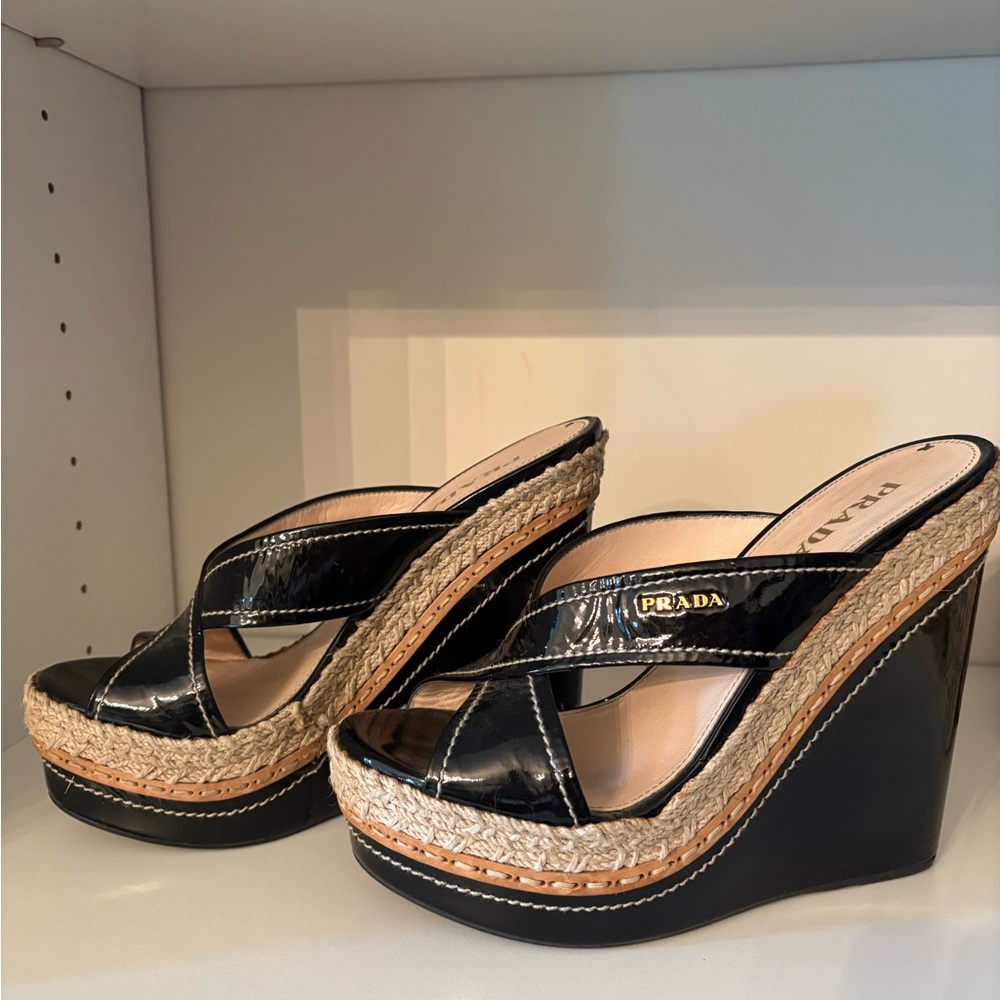 Prada Black Wedge Sandals heels